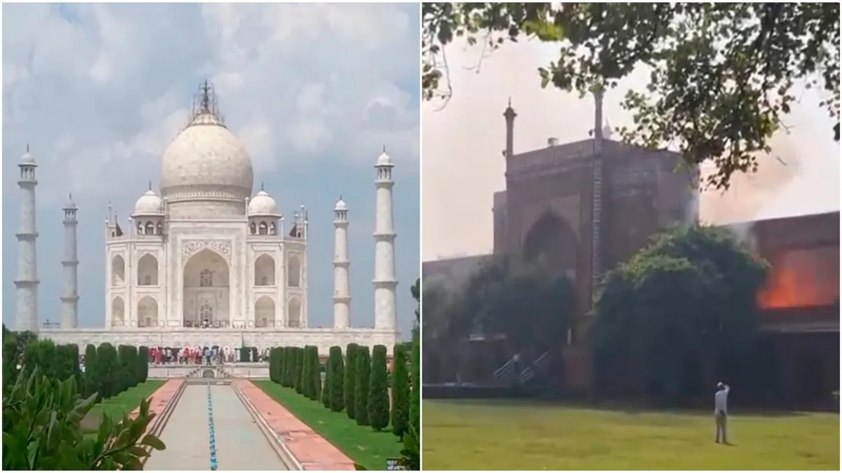 Fire Breaks Out At Taj Mahal Premises , Flames And Smoke Near The Gate Caused Panic Among Tourists