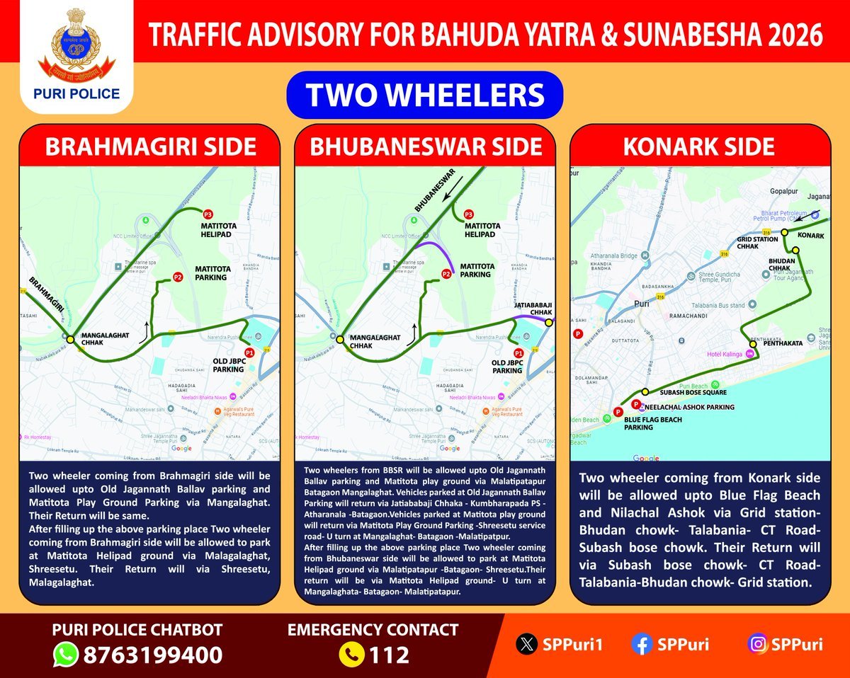 Check Traffic route for Bahuda Yatra and Sunabesha